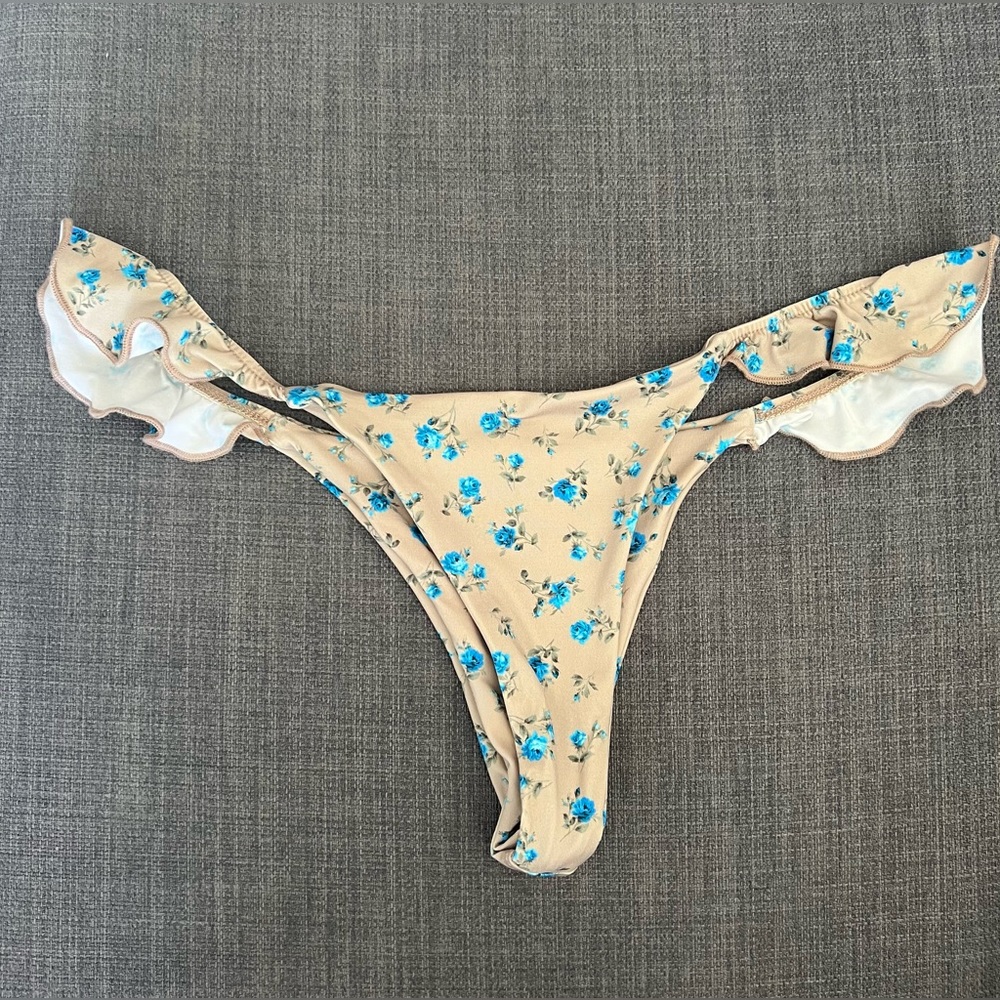 Aliyah Beige Floral Print Ruffled Bikini Bottom